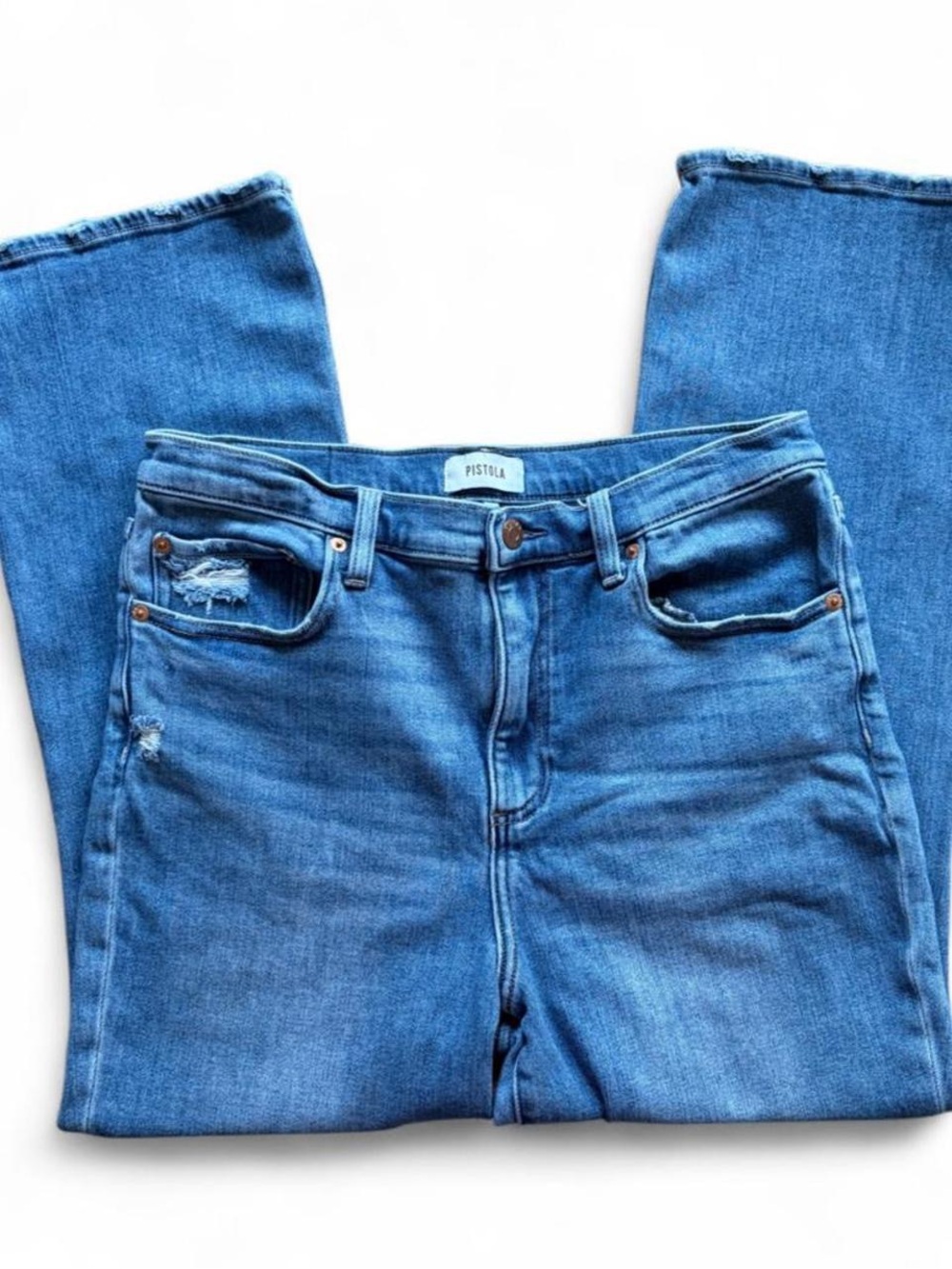 PISTOLA High Rise Distressed Straight Leg Jeans Blue - Size 31